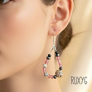 Pink and Black Beaded Earrings